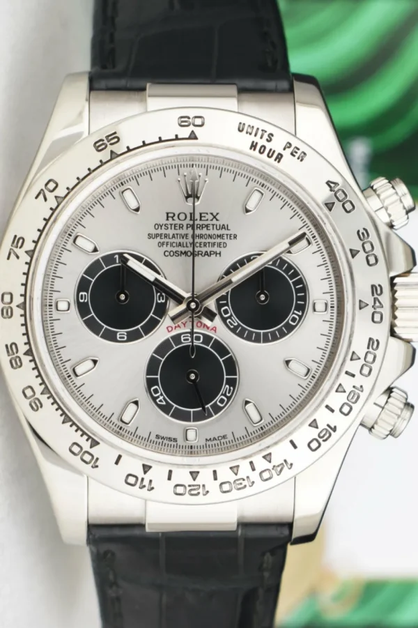 Racing Professional Watches | Sant Blanc ROLEX 18kt White Gold Daytona Steel Slate Panda Leather Strap Model 116519