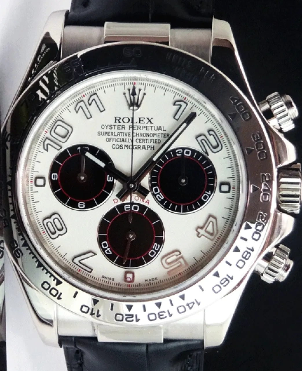 rolex_kt_white_gold_dayto_2-9.webp Men's Watches | Racing Professional Watches | Sant Blanc ROLEX 18kt White Gold Daytona Panda Arabic Dial with Black Crocodile Strap Model 116519