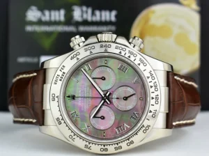 Sports Watches | Racing Professional Watches | Sant Blanc ROLEX 18kt White Gold Daytona on Brown Strap MOP Roman Dial Model 116519