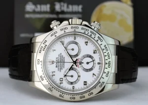 Sports Watches | Racing Professional Watches | Sant Blanc ROLEX 18kt White Gold Daytona on Black Strap White Arabic Dial Model 116519