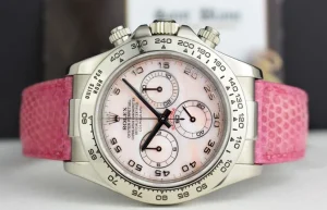 Racing Professional Watches | Sant Blanc ROLEX 18kt White Gold Daytona Rose Mother of Pearl Dial Lizzard Pink Strap Model 116519