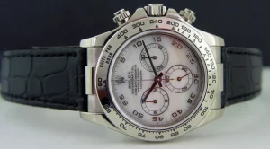 Sports Watches | Racing Professional Watches | Sant Blanc ROLEX 18kt White Gold Daytona Rose MOP Dial Black Strap Model 116519