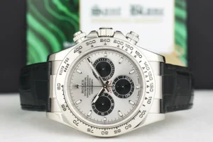 Racing Professional Watches | Sant Blanc ROLEX 18kt White Gold Daytona Steel Slate Panda Leather Strap Model 116519