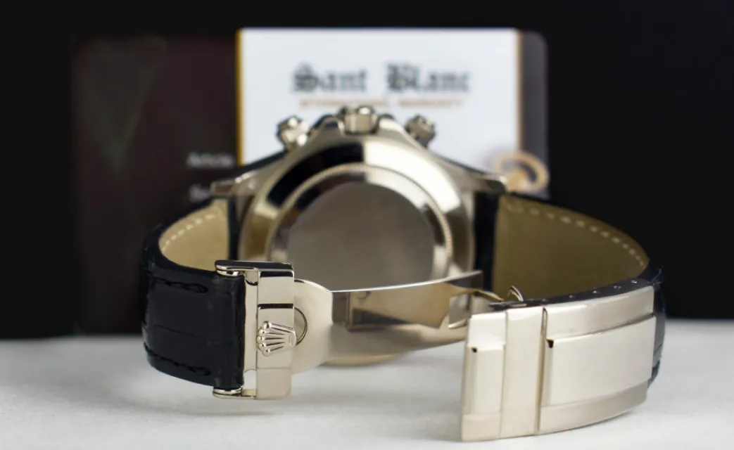 rolex_kt_white_gold_dayto_4-8.webp Men's Watches | Racing Professional Watches | Sant Blanc ROLEX 18kt White Gold DAYTONA Black Diamond Dial Black Patent Alligator Strap Model 116519
