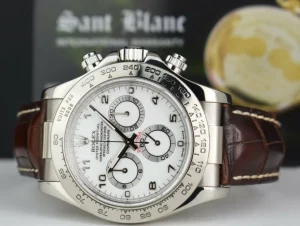 Sports Watches | Racing Professional Watches | Sant Blanc ROLEX 18kt White Gold Daytona White Arabic on Brown Strap Model 116519