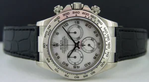 Sports Watches | Racing Professional Watches | Sant Blanc ROLEX 18kt White Gold Daytona Rose MOP Dial Black Strap Model 116519