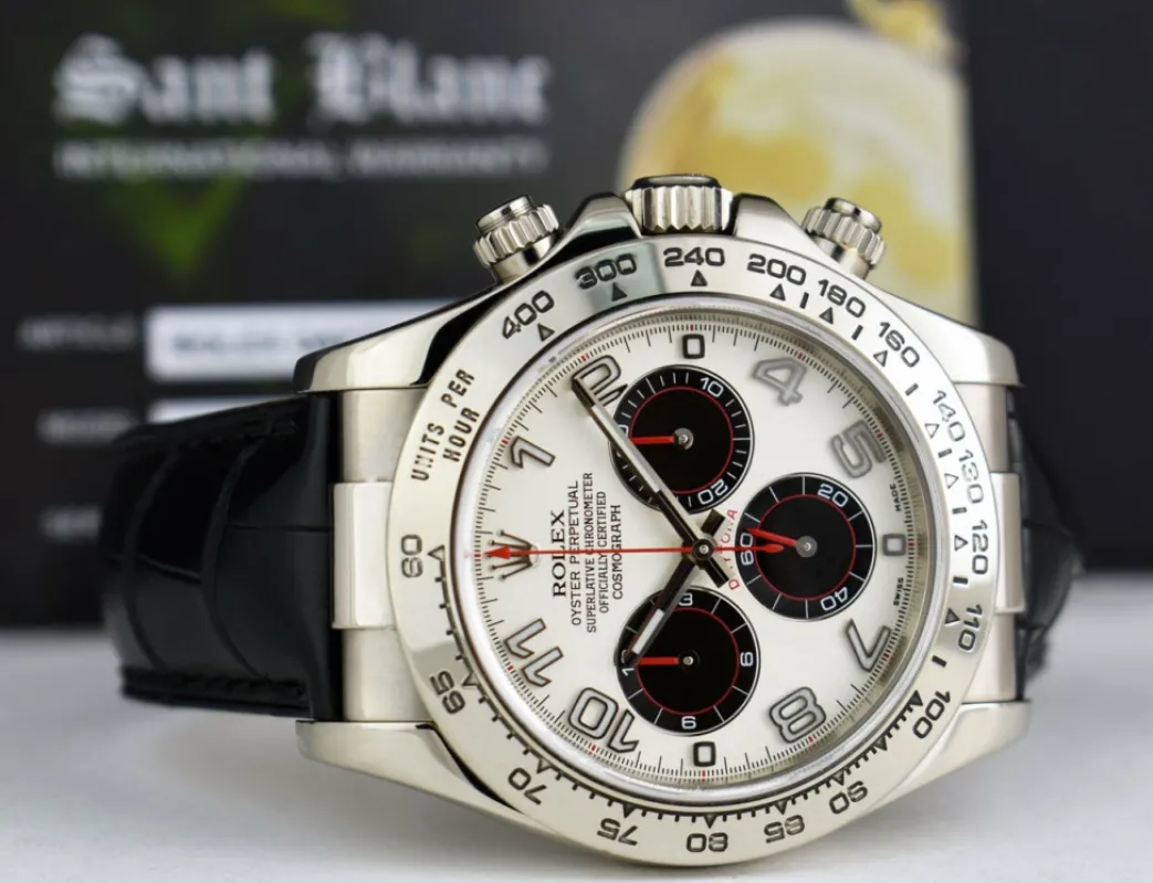 rolex_kt_white_gold_dayto_6-15.webp Sports Watches | Racing Professional Watches | Sant Blanc ROLEX 18kt White Gold Daytona Panda Arabic on Black Strap Model 116519