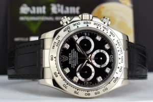 Sports Watches | Racing Professional Watches | Sant Blanc ROLEX 18kt White Gold Daytona on Strap Black Diamond Dial Model 116519