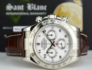 Sports Watches | Racing Professional Watches | Sant Blanc ROLEX 18kt White Gold Daytona White Arabic on Brown Strap Model 116519