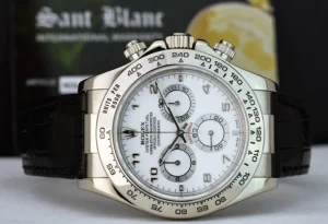 Sports Watches | Racing Professional Watches | Sant Blanc ROLEX 18kt White Gold Daytona on Black Strap White Arabic Dial Model 116519