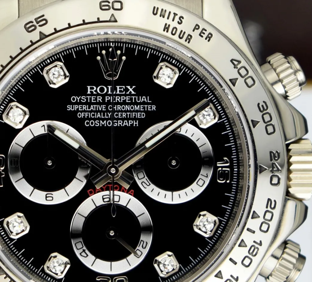rolex_kt_white_gold_dayto_6-8.webp Men's Watches | Racing Professional Watches | Sant Blanc ROLEX 18kt White Gold DAYTONA Black Diamond Dial Black Patent Alligator Strap Model 116519