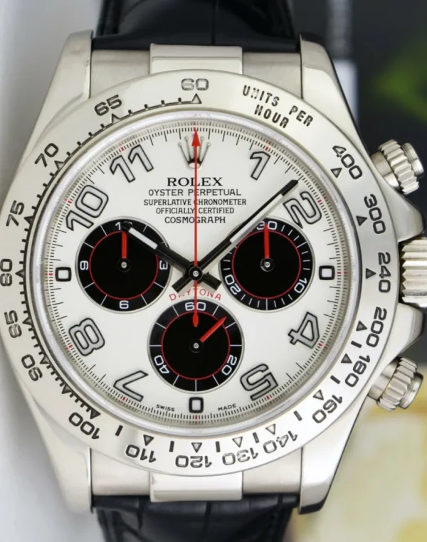 Sports Watches | Racing Professional Watches | Sant Blanc ROLEX 18kt White Gold Daytona Panda Arabic on Black Strap Model 116519