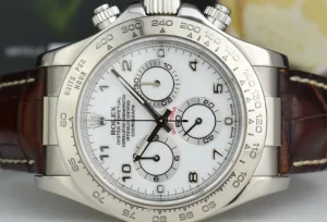 Sports Watches | Racing Professional Watches | Sant Blanc ROLEX 18kt White Gold Daytona White Arabic on Brown Strap Model 116519
