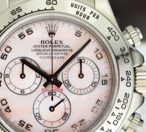 Racing Professional Watches | Sant Blanc ROLEX 18kt White Gold Daytona Rose Mother of Pearl Dial Lizzard Pink Strap Model 116519