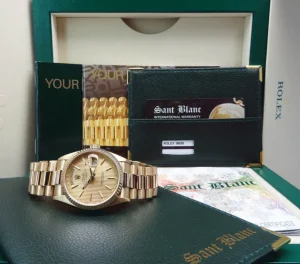 Men's Watches | President Dress Watches | Sant Blanc ROLEX 18kt Yellow Gold Day Date President Champagne Tapestry Stick Dial Model 18038