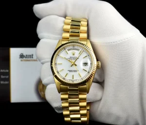 Men's Watches | President Dress Watches | Sant Blanc ROLEX 18kt Yellow Gold Day Date President White Stick Dial Model 18038