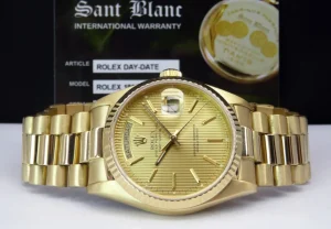 Men's Watches | President Dress Watches | Sant Blanc ROLEX 18kt Yellow Gold Day Date President Champagne Tapestry Stick Dial Model 18038
