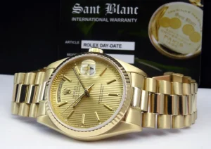 Men's Watches | President Dress Watches | Sant Blanc ROLEX 18kt Yellow Gold Day Date President Champagne Tapestry Stick Dial Model 18038