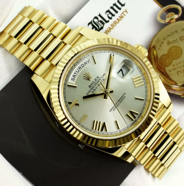 Men's Watches | President Dress Watches | Sant Blanc ROLEX 18kt Yellow Gold Day Date 40 President Silver Roman Dial Model 228238