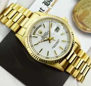 Men's Watches | President Dress Watches | Sant Blanc ROLEX 18kt Yellow Gold Day Date President White Stick Dial Model 18038