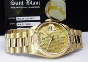 Men's Watches | President Dress Watches | Sant Blanc ROLEX 18kt Yellow Gold Day Date President Champagne Tapestry Stick Dial Model 18038