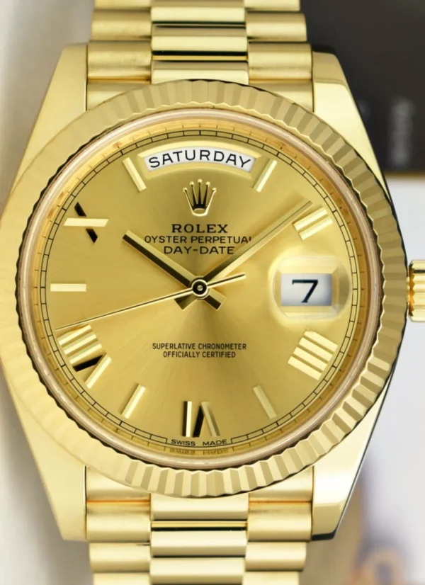 Men's Watches | President Dress Watches | Sant Blanc ROLEX 18kt Yellow Gold Day Date 40 President Champagne Roman Dial Model 228238