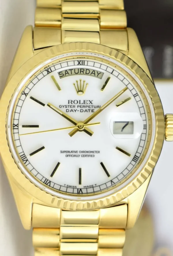 Men's Watches | President Dress Watches | Sant Blanc ROLEX 18kt Yellow Gold Day Date President White Stick Dial Model 18038