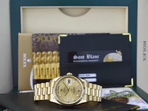 Men's Watches | President Dress Watches | Sant Blanc ROLEX 18kt Yellow Gold DayDate President Champagne Diamond Dial Model 18238