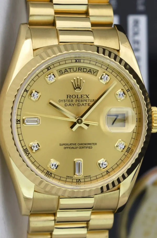 Men's Watches | President Dress Watches | Sant Blanc ROLEX 18kt Yellow Gold DayDate President Champagne Diamond Dial Model 18238