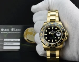Pilots Professional Watches | Sant Blanc ROLEX 18kt Yellow Gold GMT Master II Black Dial Model 116718