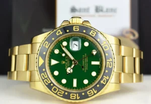Pilots Classic Watches | Men's Watches | Sant Blanc ROLEX 18kt Yellow Gold GMT Master II Green Dial Card Model 116718
