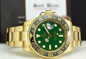 Pilots Classic Watches | Men's Watches | Sant Blanc ROLEX 18kt Yellow Gold GMT Master II Green Dial Card Model 116718