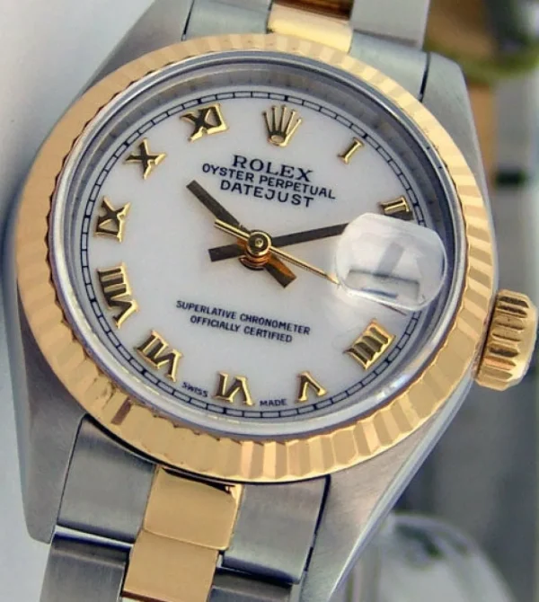 Ladies Watches | Dress Watches | Sant Blanc ROLEX Ladies 18kt Gold & Stainless Steel DateJust White Roman Dial Model 79173