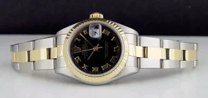 Ladies Watches | Dress Watches | Sant Blanc ROLEX Ladies 18kt Gold & Stainless Steel DateJust Black Pyramid Roman Dial Model 79173
