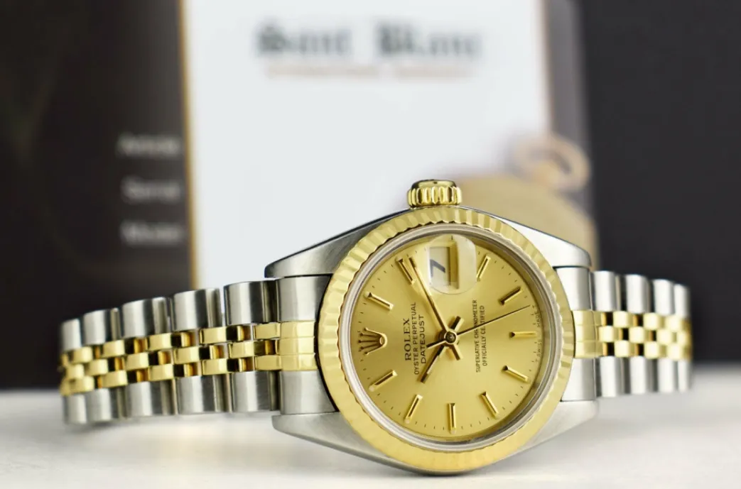 rolex_ladies_kt_gold__sta_4-4.webp Ladies Watches | Dress Watches | Sant Blanc ROLEX Ladies 18kt Gold & Stainless Steel DateJust Champagne Stick Dial Model 79173