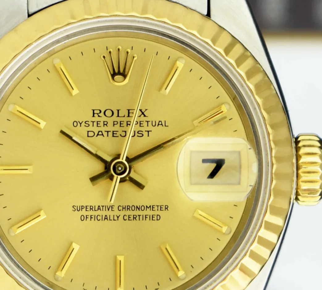 rolex_ladies_kt_gold__sta_7-1.webp Ladies Watches | Dress Watches | Sant Blanc ROLEX Ladies 18kt Gold & Stainless Steel DateJust Champagne Stick Dial Model 79173