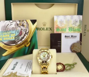 Ladies Watches | Diamond Dress Watches | Sant Blanc ROLEX Ladies 18kt Gold Pearlmaster Masterpiece MOP Roman Dial Model 69318