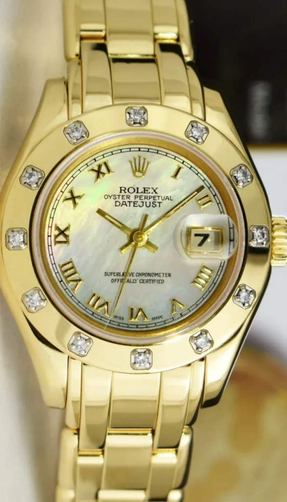 Ladies Watches | Diamond Dress Watches | Sant Blanc ROLEX Ladies 18kt Gold Pearlmaster Masterpiece MOP Roman Dial Model 69318