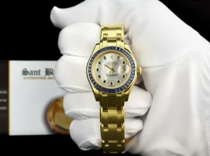President Dress Watches | Ladies Watches | Sant Blanc ROLEX Ladies 18kt Gold PearlMaster Masterpiece Datejust Mother of Pearl Sapphire Dial Model 80308