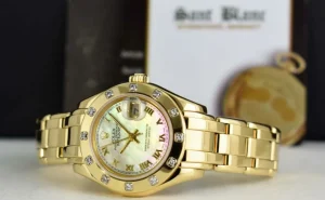 Ladies Watches | Diamond Dress Watches | Sant Blanc ROLEX Ladies 18kt Gold Pearlmaster Masterpiece MOP Roman Dial Model 69318
