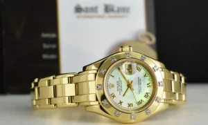Ladies Watches | Diamond Dress Watches | Sant Blanc ROLEX Ladies 18kt Gold Pearlmaster Masterpiece MOP Roman Dial Model 69318