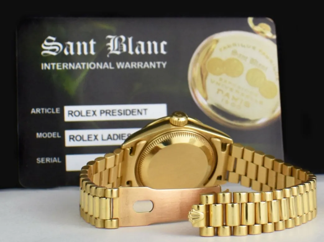 rolex_ladies_kt_gold_pres_7.webp Ladies Watches | Diamond Dress Watches | Sant Blanc ROLEX Ladies 18kt Gold President Datejust Silver Diamond Dial Diamond Bezel Model 69138