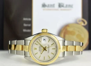 Ladies Watches | Dress Watches | Sant Blanc ROLEX Ladies 18kt Gold Stainless Steel DateJust Ivory Tapestry Stick Dial Model 79163
