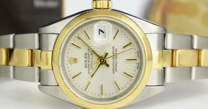 Ladies Watches | Dress Watches | Sant Blanc ROLEX Ladies 18kt Gold Stainless Steel DateJust Ivory Tapestry Stick Dial Model 79163