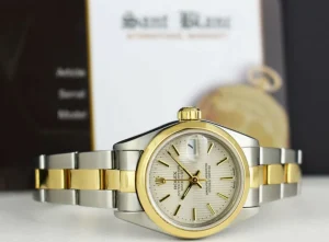 Ladies Watches | Dress Watches | Sant Blanc ROLEX Ladies 18kt Gold Stainless Steel DateJust Ivory Tapestry Stick Dial Model 79163