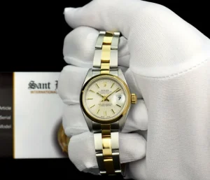 Ladies Watches | Dress Watches | Sant Blanc ROLEX Ladies 18kt Gold Stainless Steel DateJust Ivory Tapestry Stick Dial Model 79163