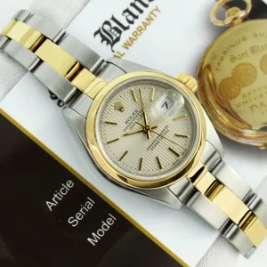 Ladies Watches | Dress Watches | Sant Blanc ROLEX Ladies 18kt Gold Stainless Steel DateJust Ivory Tapestry Stick Dial Model 79163