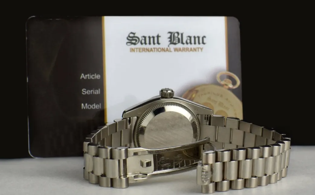 rolex_ladies_kt_white_gol_5-1.webp Ladies Watches | President Dress Watches | Sant Blanc ROLEX Ladies 18kt White Gold Datejust President Black Roman Dial Model 179179
