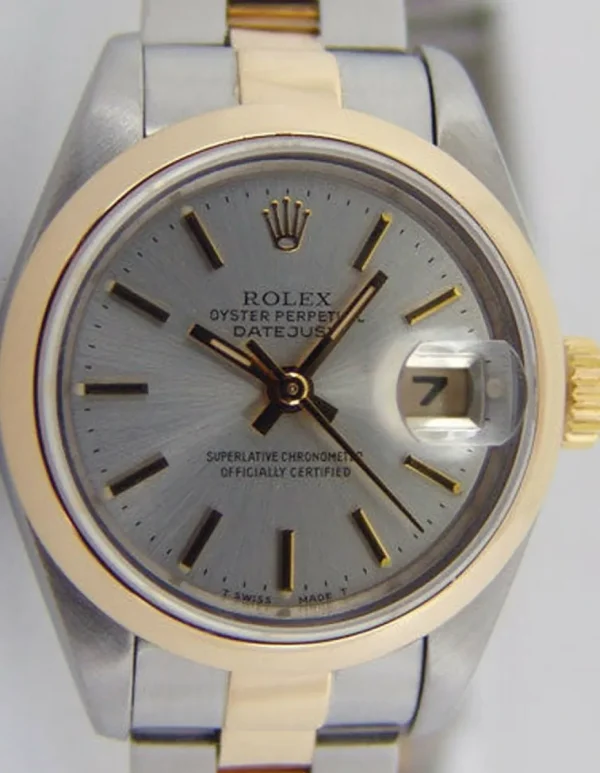 Ladies Watches | Dress Watches | Sant Blanc ROLEX Ladies 26mm 18kt Gold & Stainless Steel DateJust Silver Stick Model 69163