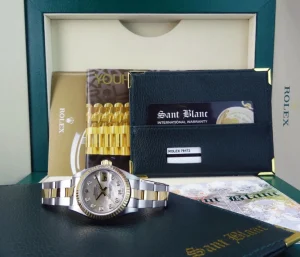 Ladies Watches | Dress Watches | Sant Blanc ROLEX Ladies 26mm 18kt Gold & Stainless DateJust Mother of Pearl Diamond Dial Model 79173